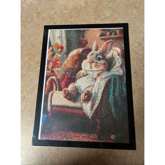 Adorable Bunny cozy in his chair finished Diamond painting - Picture 1 of 1